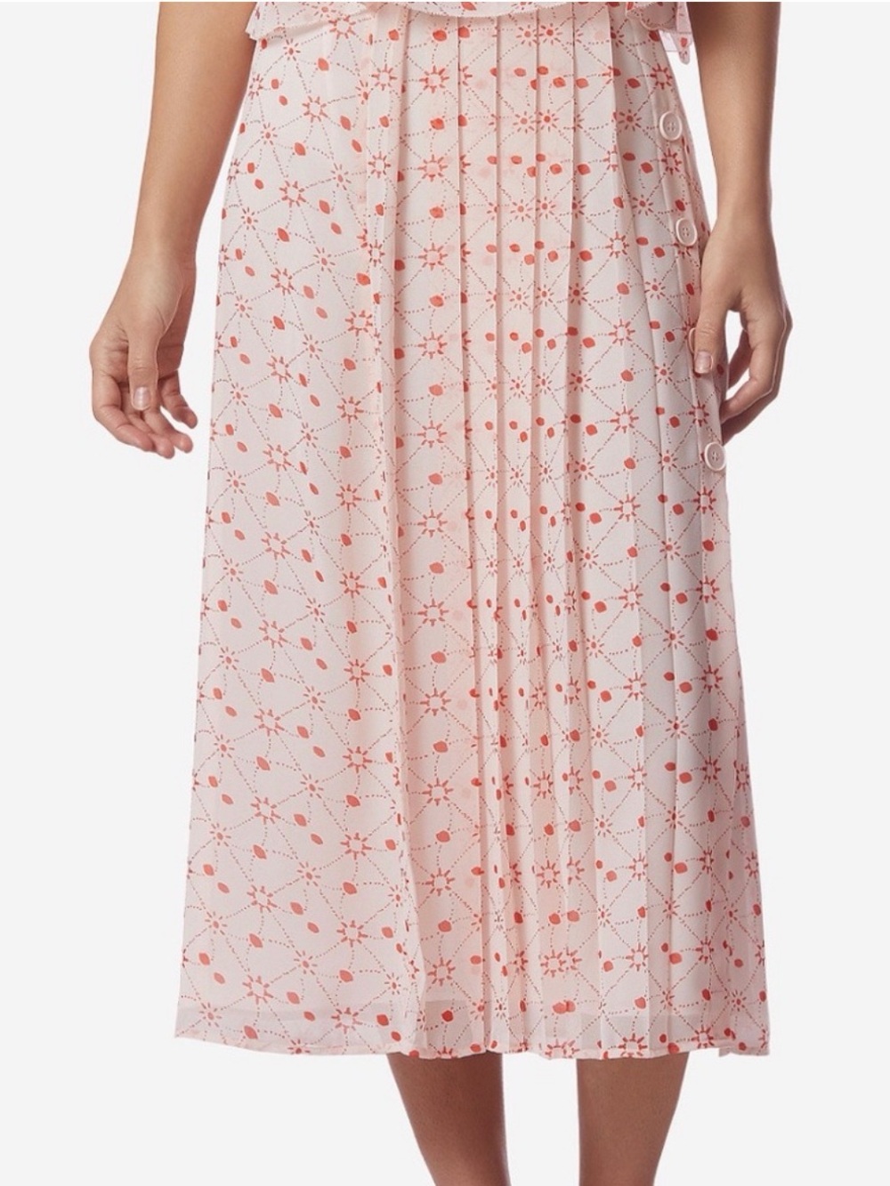 Avec Les Filles Pink Maxi Skirt with Red Starburst Print